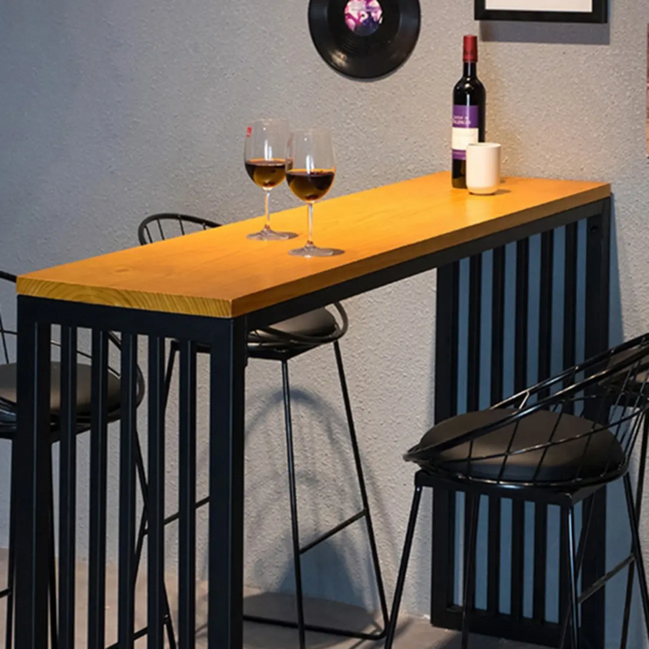 Industrial Brown Wooden Metal Leg Rectangular Bar Tables