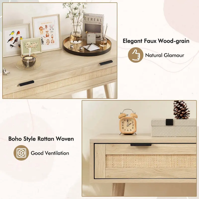Costway Rattan Console Table with Pull-out Drawer Boho Style Entryway - See Details