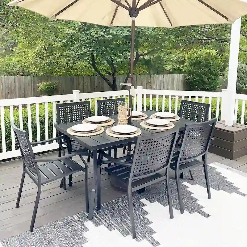 MAISON ARTS 7-Piece Patio Dining Set Metal E-coating & Stackable Patio Dining Chairs
