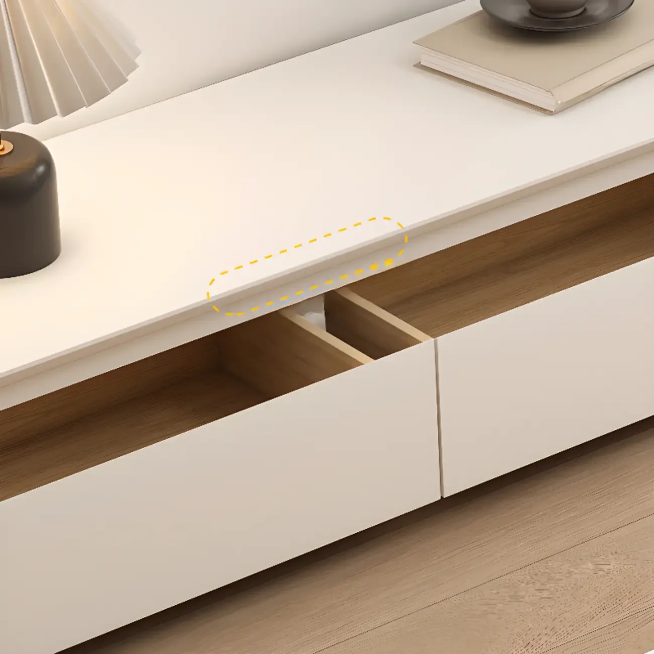 Ventilated 2 Drawers Wood Rectangular White TV Stand