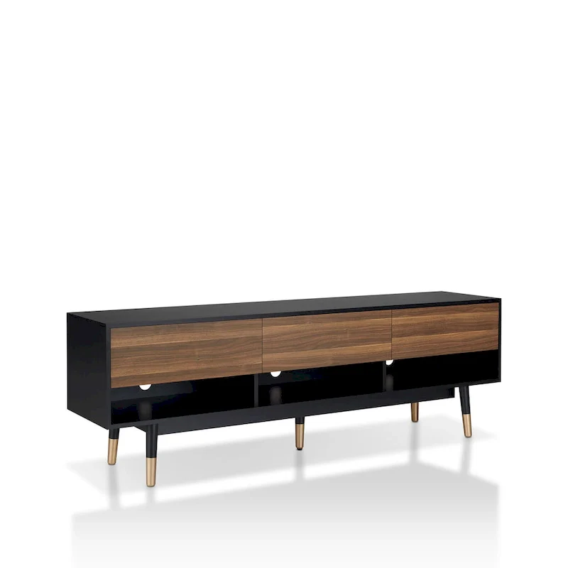 Mid-Century Modern Black 71-inch 3-Shelf TV Console