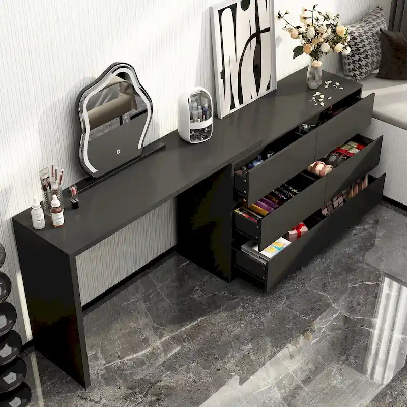 White/Black 6-Drawer Rotating Dresser & Desk Combo, 1-Person