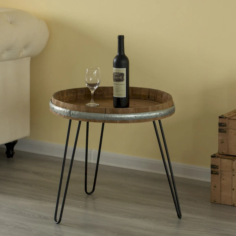 Wooden Wine Barrel Head End Table Accent Coffee Table