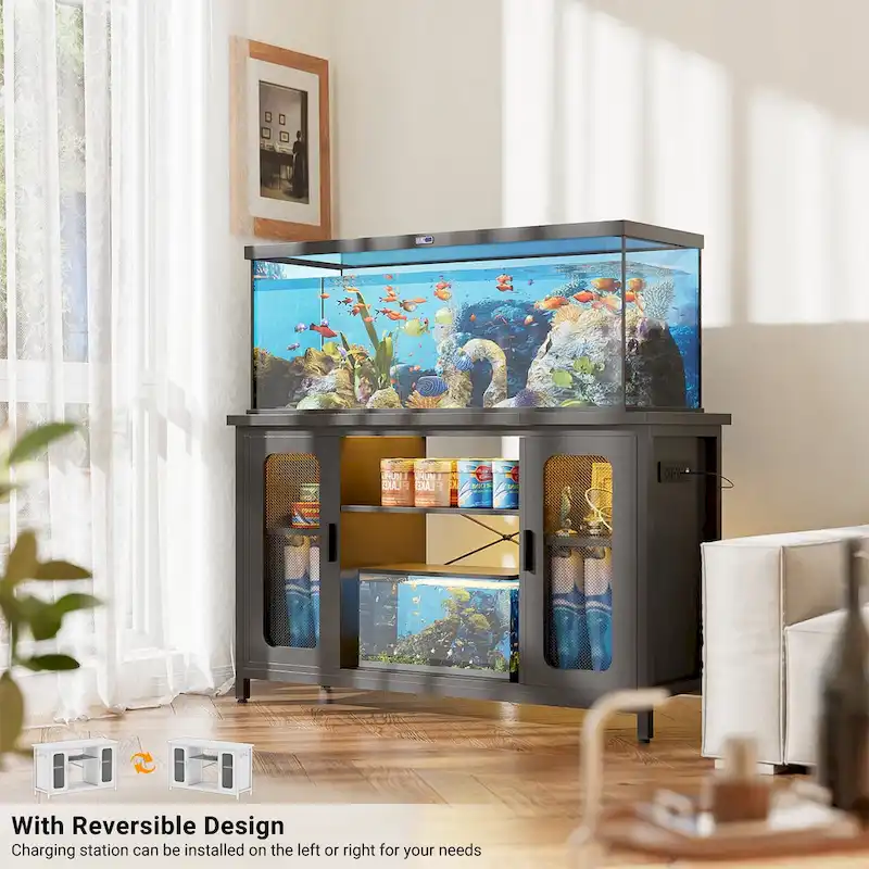 Reptile Tank Stand Fish Tank Stand with Power Outlets & LED Light