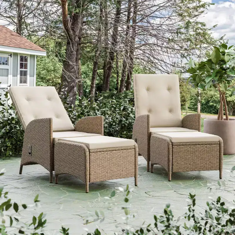 Greemotion 4pc Garda Gas Spring Assisted Reclining Outdoor Cushioned Patio Chairs with Ottomans Beige: Aluminum Frame, Fade & UV Resistant
