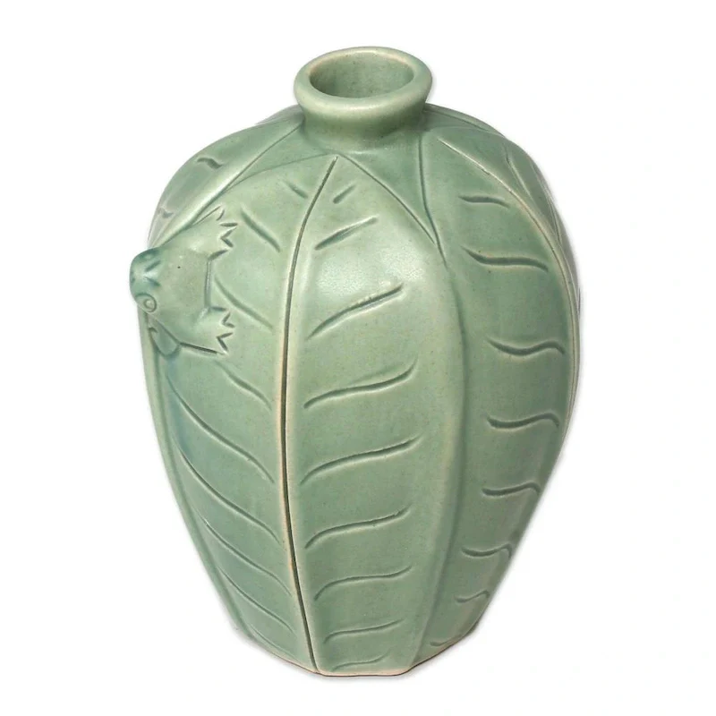 NOVICA Handcrafted Ceramic 'Frangipani Frogs' Vases (Indonesia)