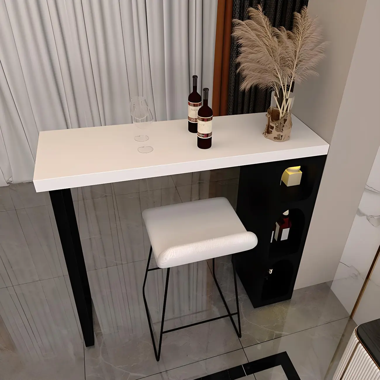 Modern White Metal Wood Three Storage Bar Tables