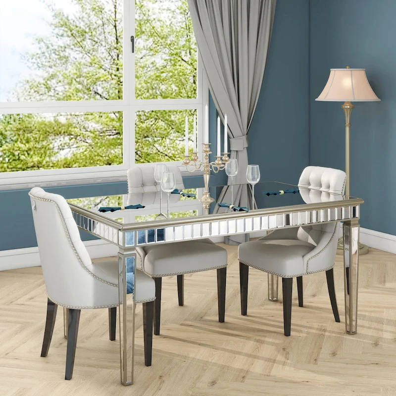 Cream & Gold Mirrored Rectangular Dining Table – Seats up to 8