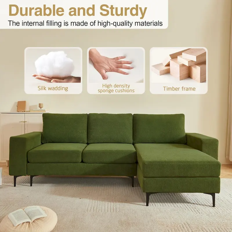 L-Shaped Upholstered Sofa Couch with Metal Legs