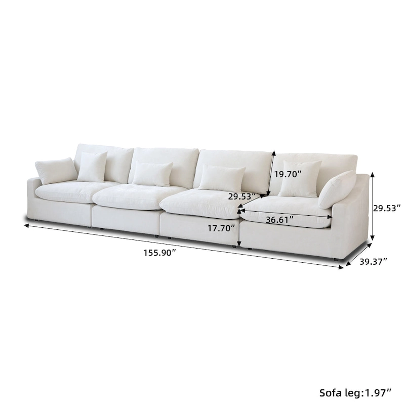 Classic Modern Linen Sectional Modular Sofa 4-Seater Down Filled Cloud Couch with Cushions