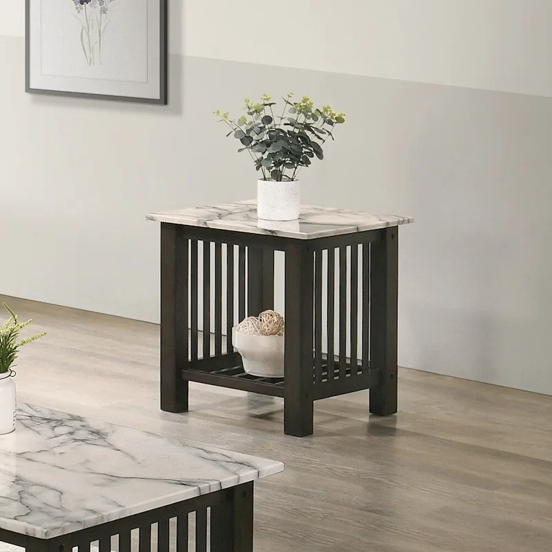 Faux Marble Top End Table Black in Antique Walnut