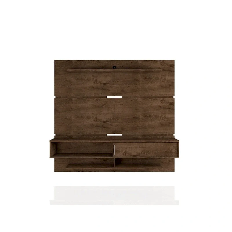 Wall-Mounted Entertainment Center with Shelves - Brown Wood