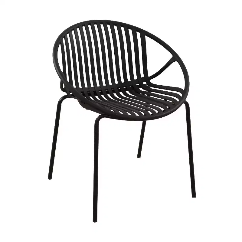Patio Dining Chairs Stackable Chairs with Breathable Design Modern Simple Art Style (Set of 2),Metal Legs+Plastic backrest,Black