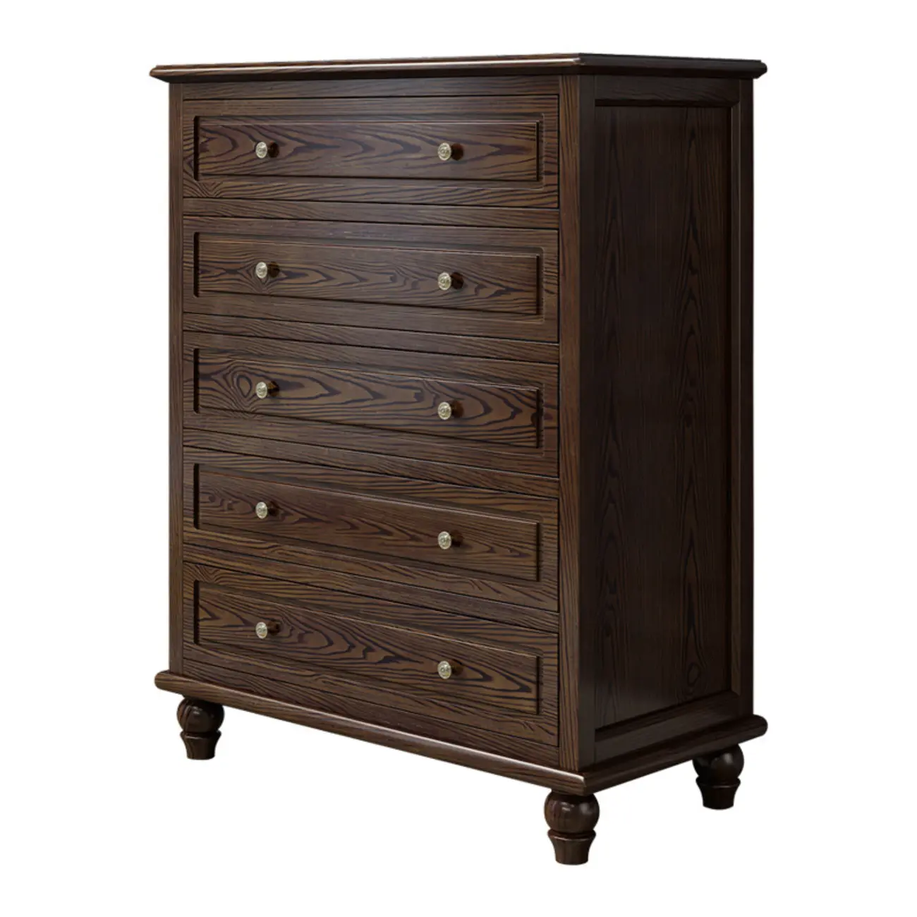 American Country Lacquered Finish Ash Wood 5-Drawer Chest