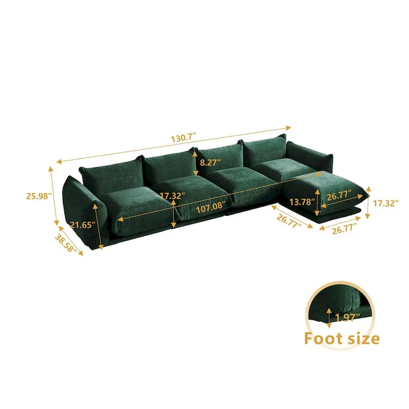 L-Shape Sectional Sofa with Ottoman - Chenille Modular Couch