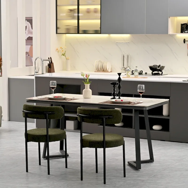 Boucle Dining Chairs Set of 2,Mid-Century Modern Curved Backrest Chair,Round Upholstered Kitchen Chairs