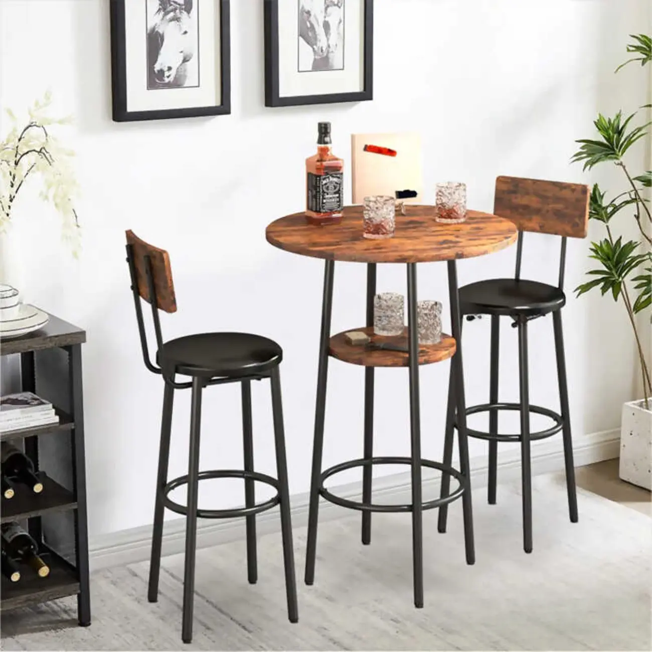 Industrial 2-tier Round Bar Height Table For Small Spaces