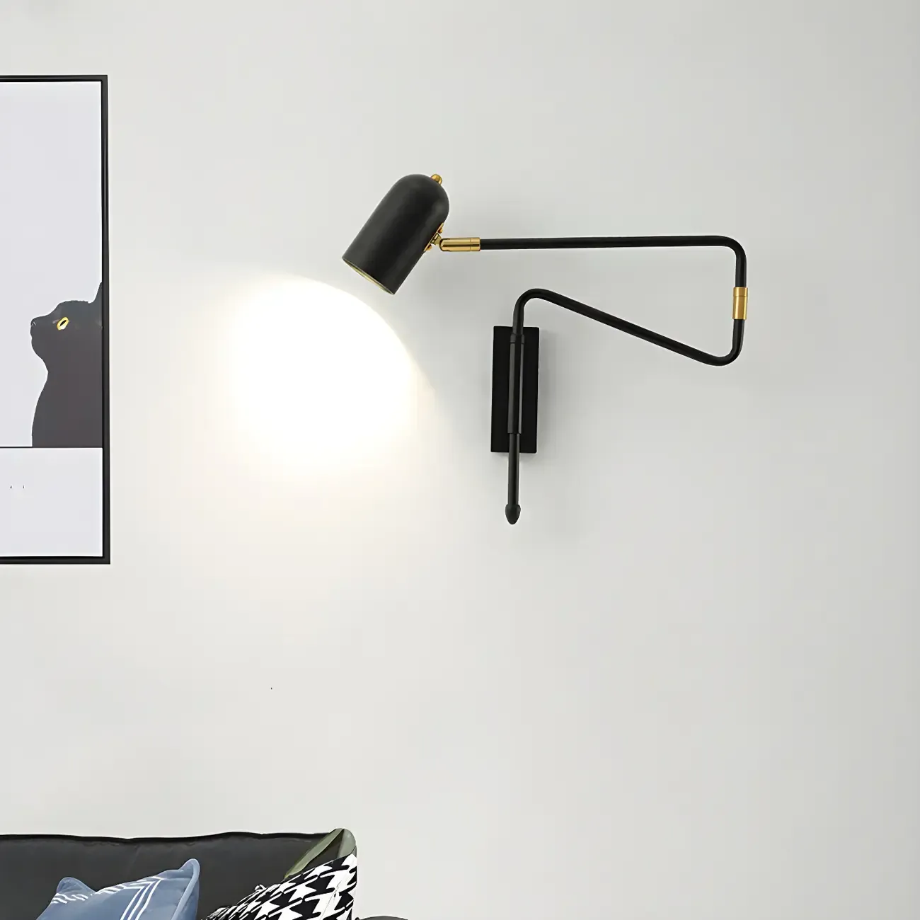 Modern Brass Black Adjustable Swing Arm Wall Light