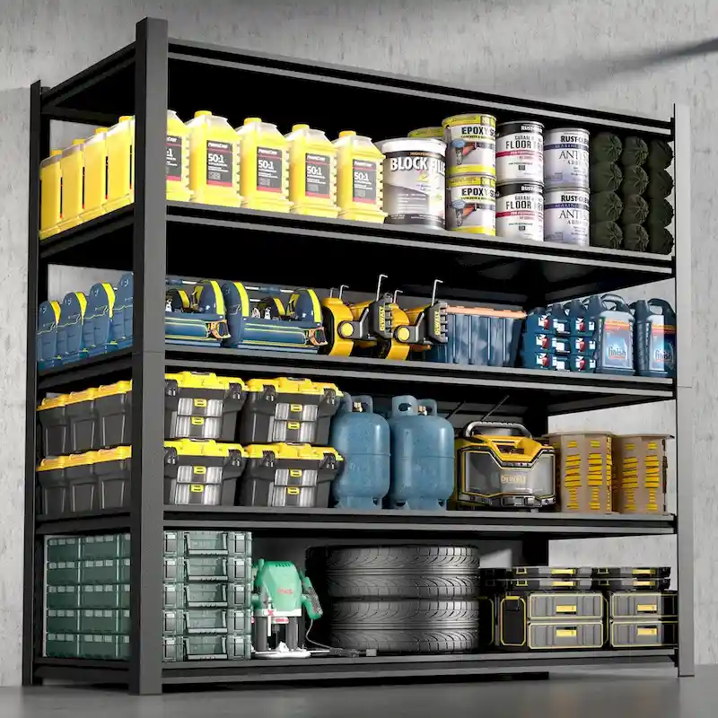 83.86 Inch Tall Black Metal Shelves with 5 Removable Dividers Are High Capacity and Load Bearing for Garages
