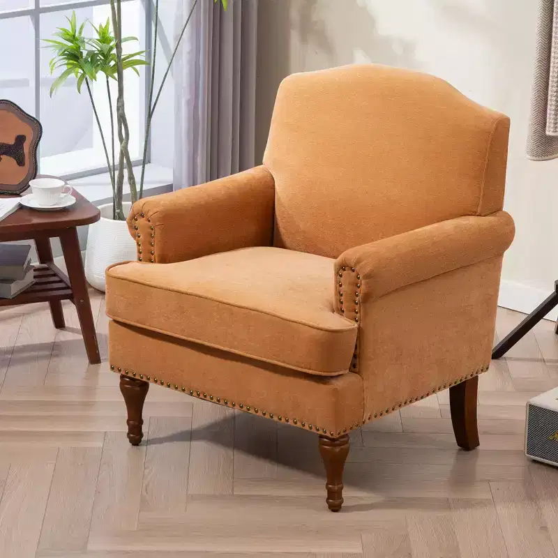 Okak Vintage Tufted Chenille Accent Chair,Plush Armchair with Nailhead Trim and Solid Wood Legs for Living Room,Bedroom,Office