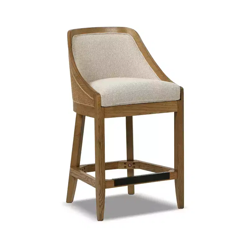 Jennifer Taylor Home Charleston 27 Cane Performance Fabric Upholstered Oak Counter Stool, Taupe Beige Textured Weave