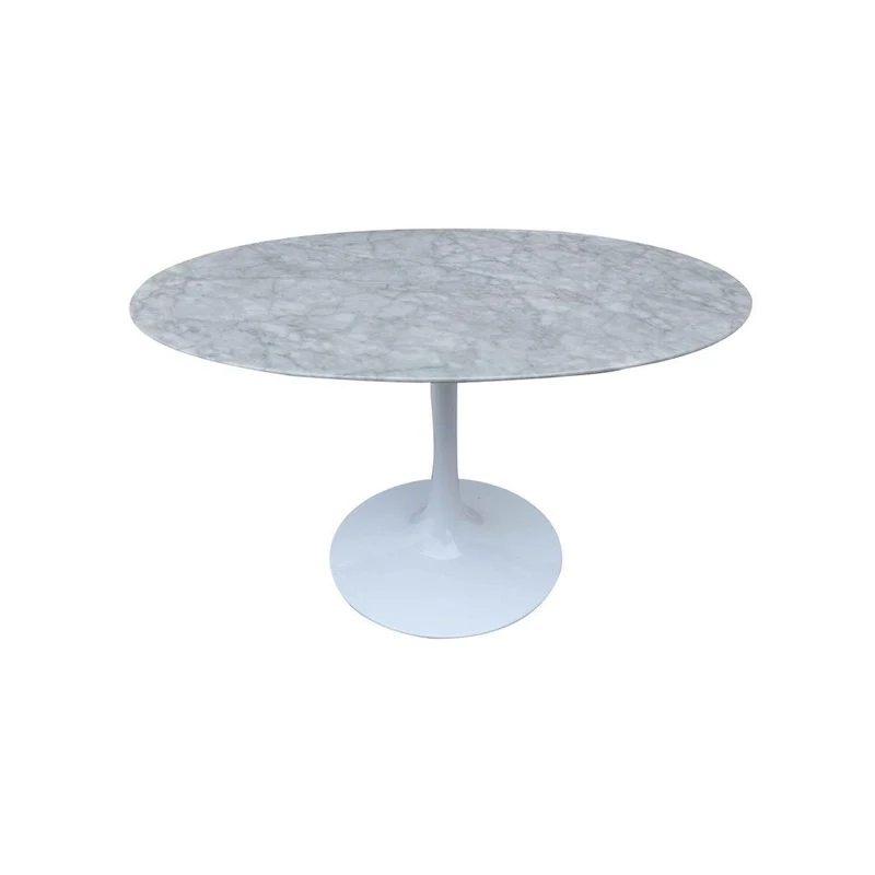 White Carrara Marble Rectangular Dining Table with Pedestal Base