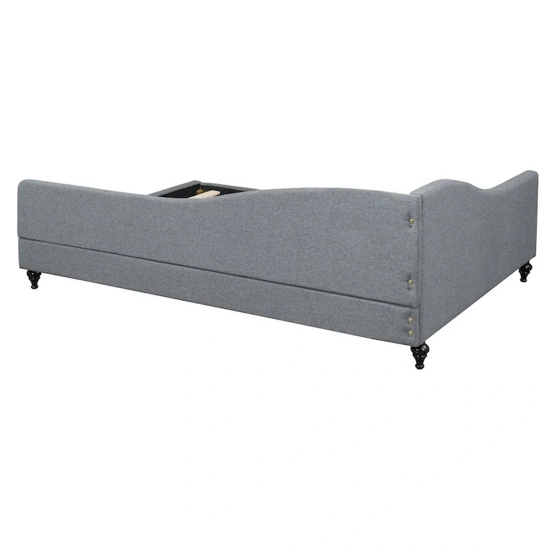 L-Shaped Linen Daybed with Solid Wood Legs