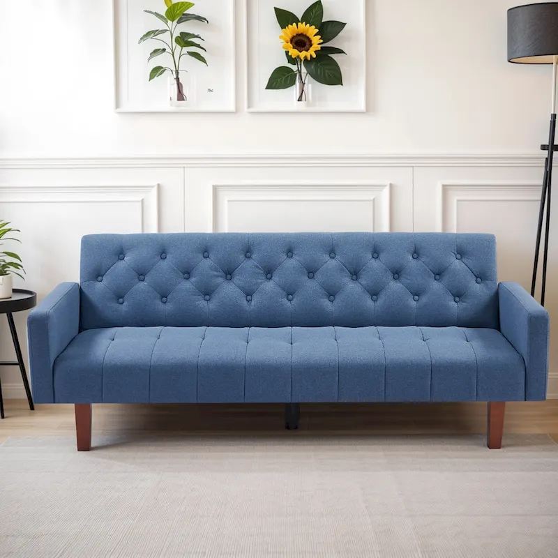 74 Velvet Futon Sofa Bed, Adjustable Backrest Convertible Loveseat Sleeper Couch with Tapered Wood Legs for Small Space