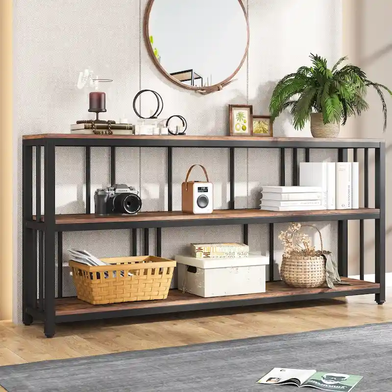 3 Tiers Console Sofa Table, 70  Entryway Hallway Table for Living Room