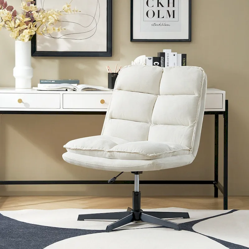 Beige / Mustard / Navy Armless Tufted 360° Swivel Office Chair, Single
