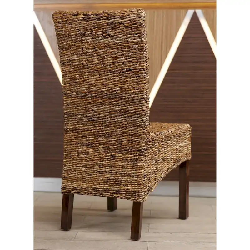 Woven Banana Leaf Mahogany Dining Chair, Brown
