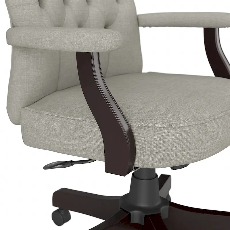 High Back Tufted Office Chair with Arms - Espresso Wood Base