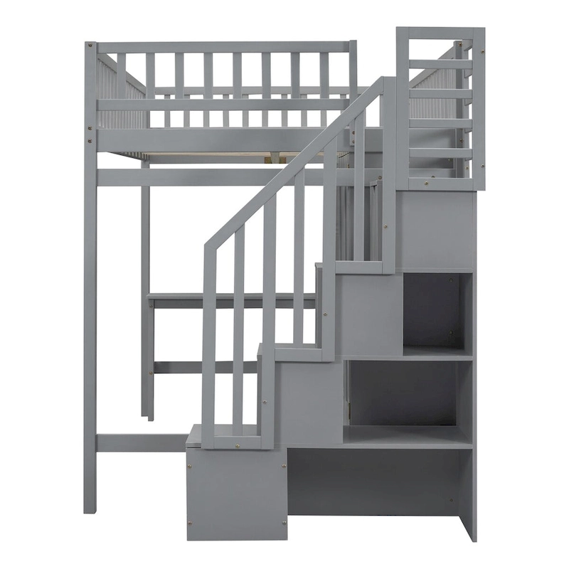 Full Loft Beds Stairway Loft Bed Frame with Wardrobe, Desk, Bookshelf and Drawers