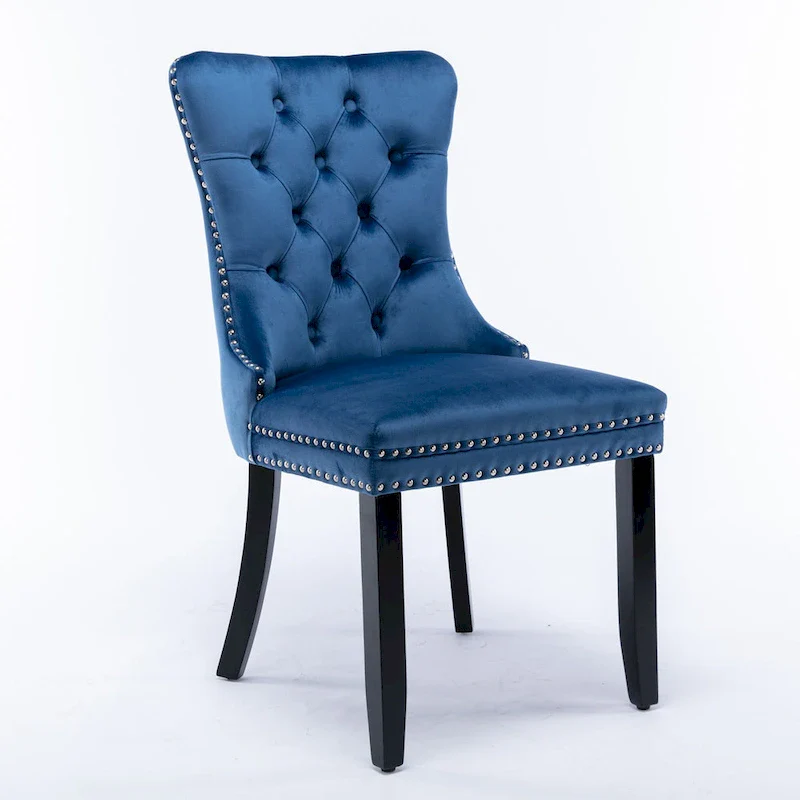 Modern Set of 2 Velvet Tufted Dining Chair with Wood Legs and Nailhead Trim