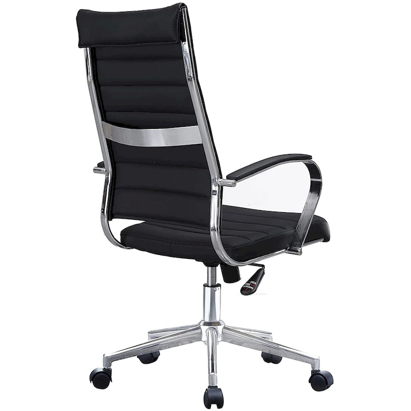 Modern High Back Office Chair Ribbed PU Leather Swivel Tilt Conference Room Computer Desk Cushion Seat Boss