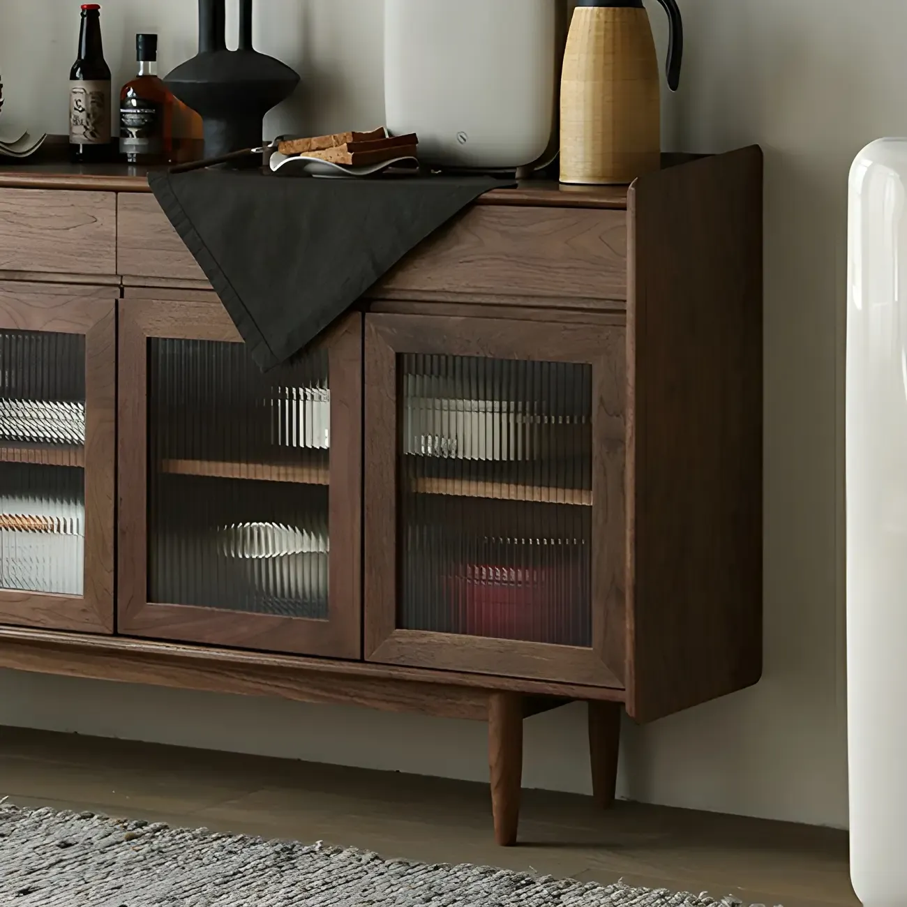 Modern Dark Brown Pine Wood Sideboard with Drawers