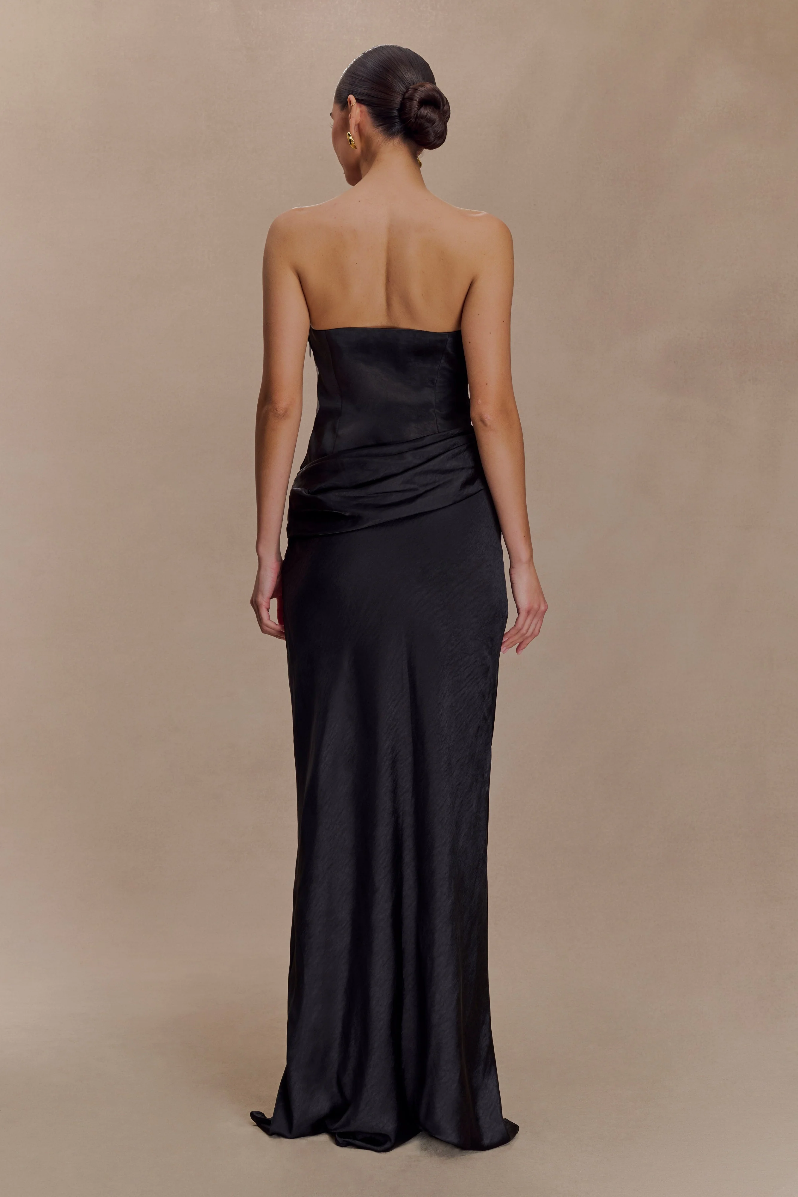 Jasmine Strapless Satin Maxi Dress - Black