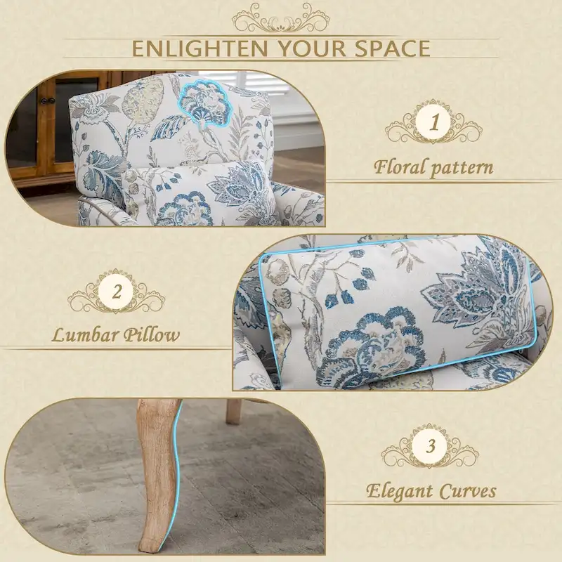 Upholstered French Country Single Sofa Reading Chairs with Pillow