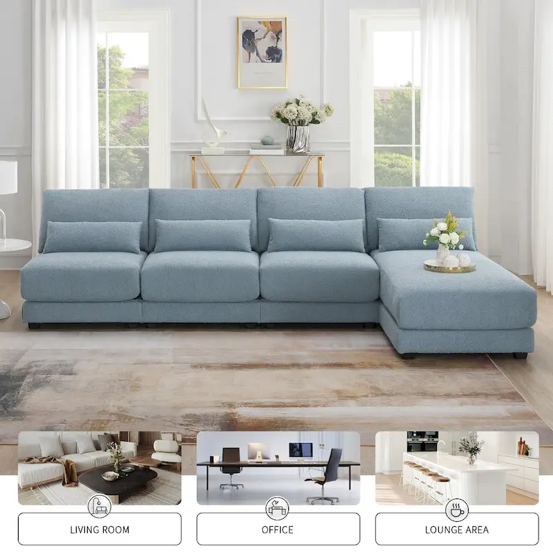 Blue 120 L-Shaped 4-Seat Sectional Sofa