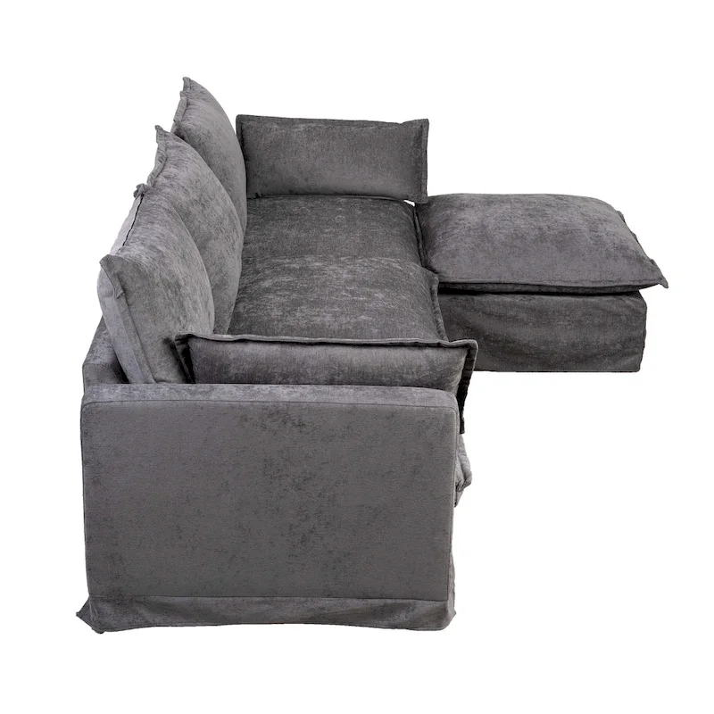 93.31  Faux Linen Modular Sectional Sofa with Movable Ottoman, Solid Wood Frame, and High-Resilience Foam Cushions
