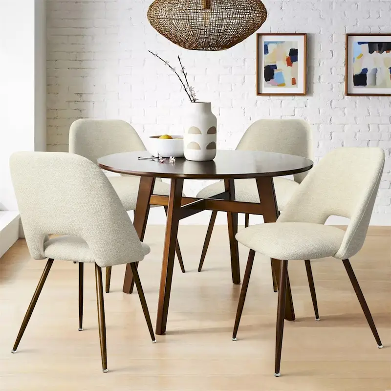 Upholstered Modern Cutout Back Dining Chair with Walnut LegSet of 4)