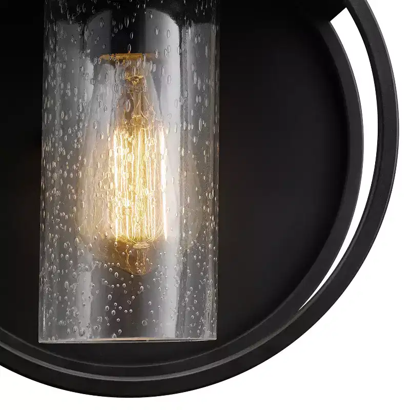 Globe Electric Neruda 1-Light 9" Metal Indoor Outdoor Wall Sconce with Seeded Glass Shade Matte Black