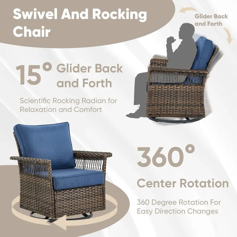 Patio Chairs Rocking Swivel Chiar - 2 Piece - Brown
