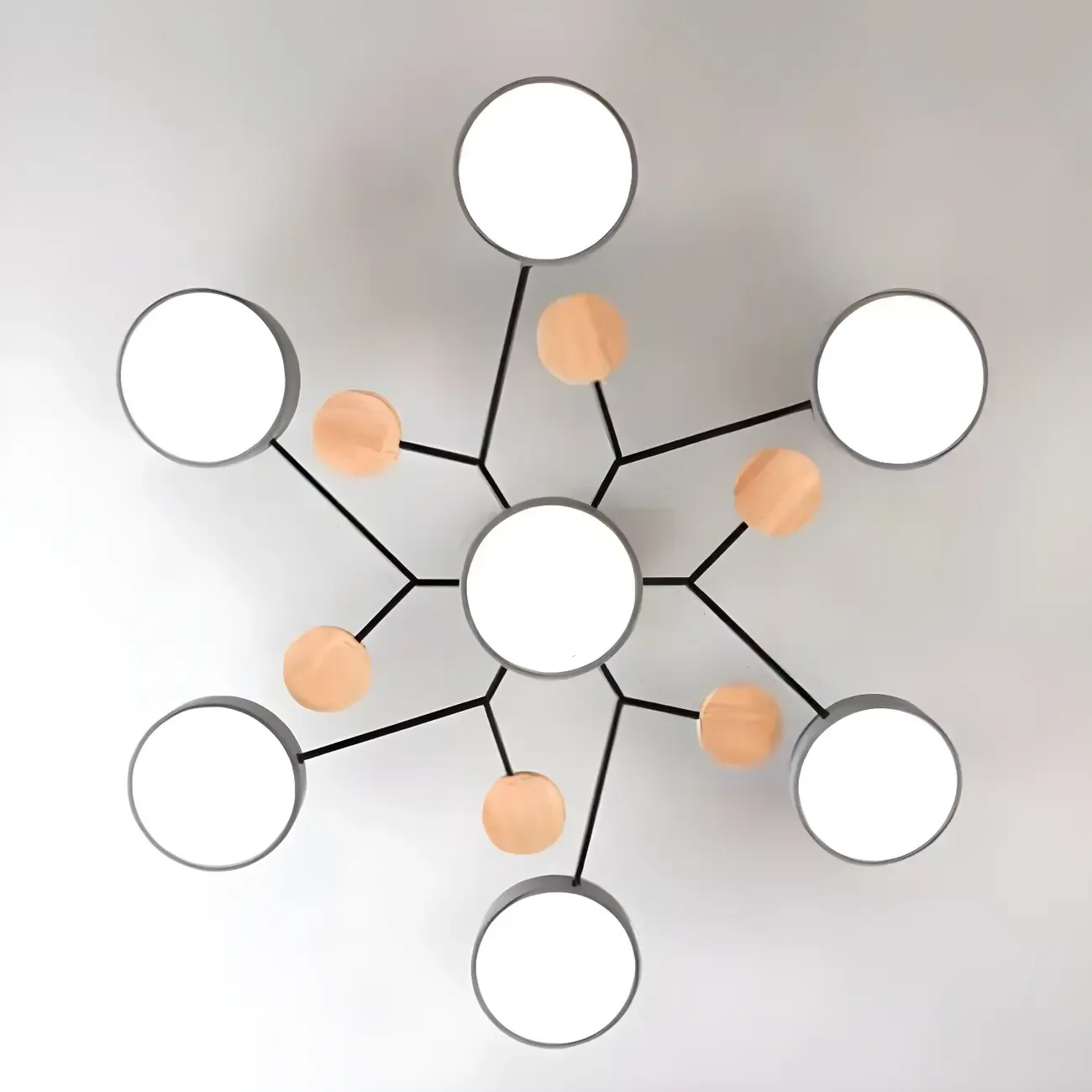 Large Gray Round Metal Semi-Flush Ceiling Light, 7-Light