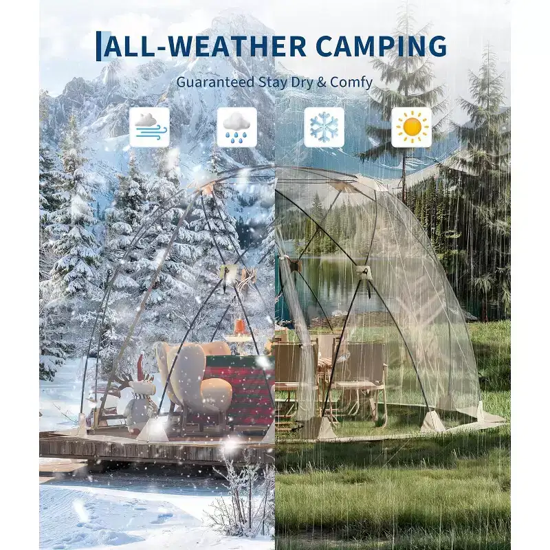 All-weather transparent bubble tent  12x12 ft transparent dome tent, rainproof and windproof, quick to set up, accommodates 6-10 people