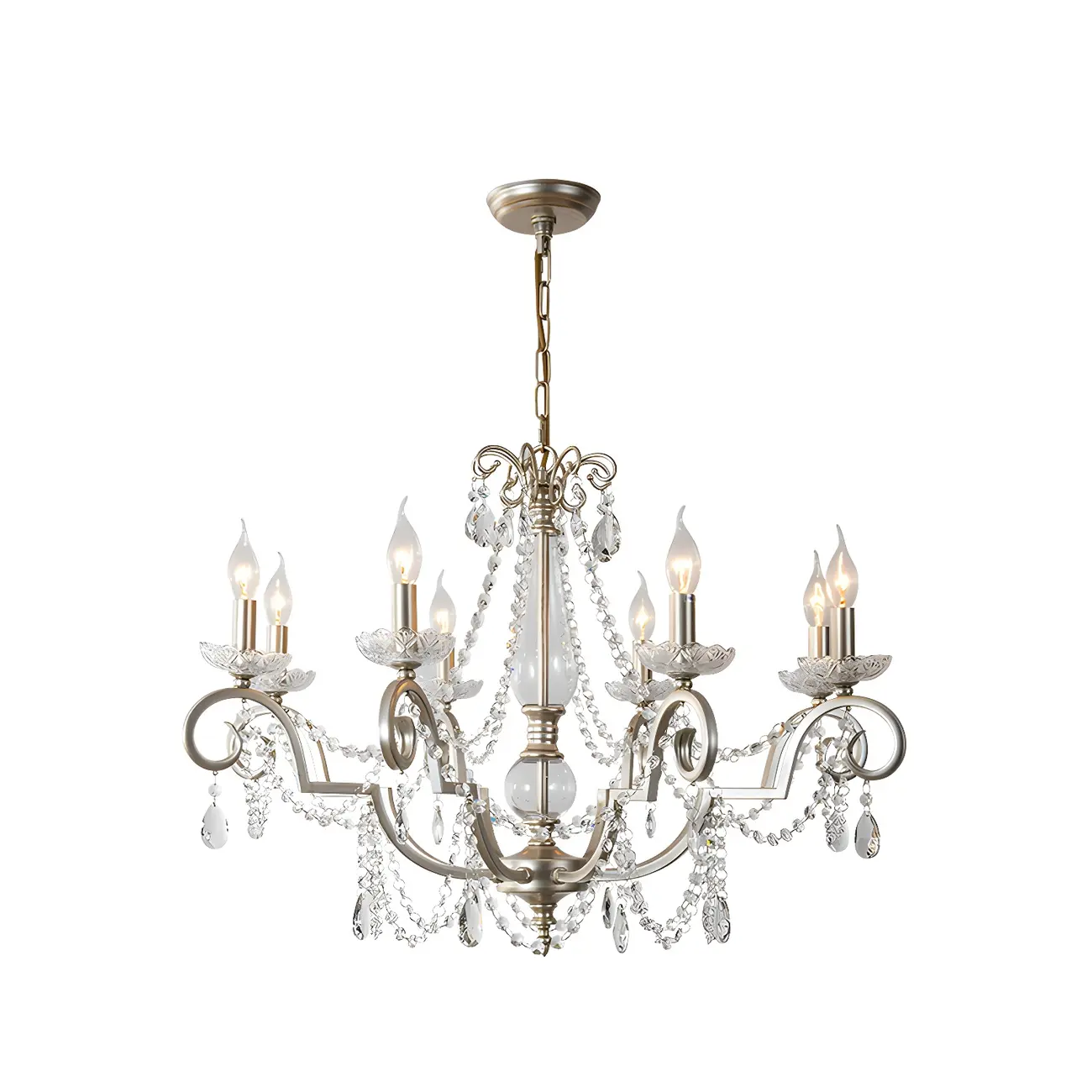 Adjustable Hanging Silver Crystal Candelabra Chandelier