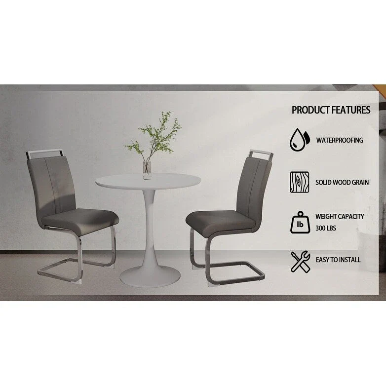 Modern 3-Piece Dining Set with Round Table & 2 High Back C-shaped Tube Chairs