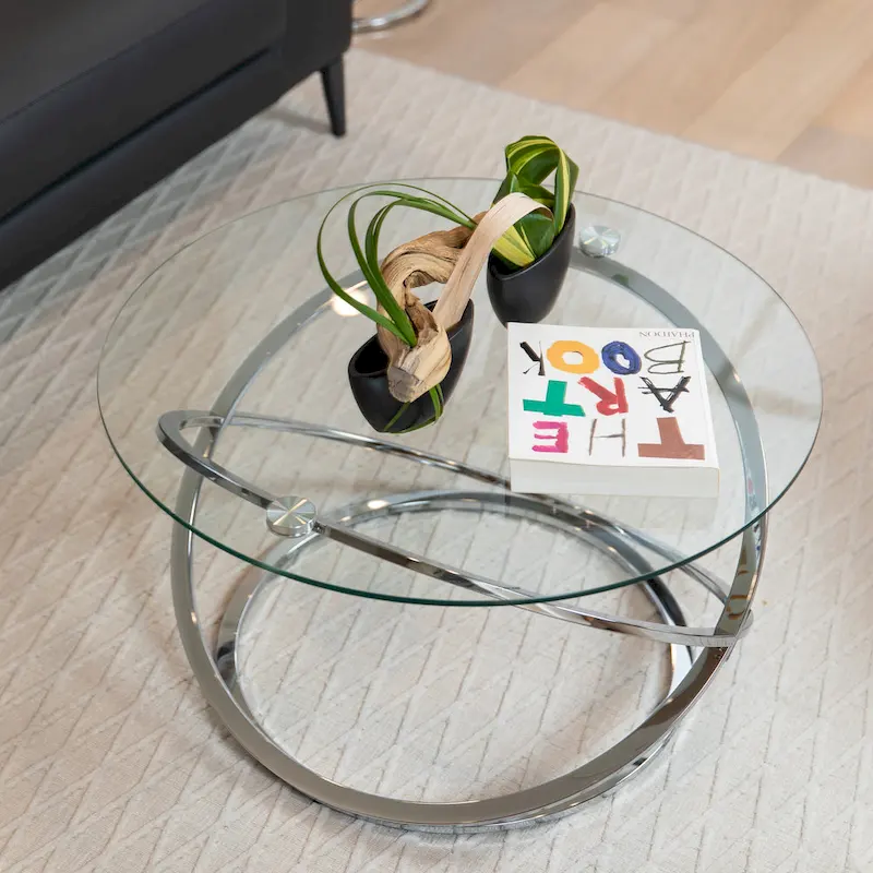 Cross Base Tempered Glass Round Coffee Table