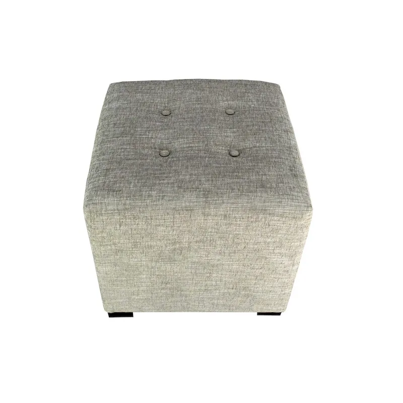 Square Button-Tufted Cotton Ottoman – Espresso / Grey / Aqua, Wood Legs, Single