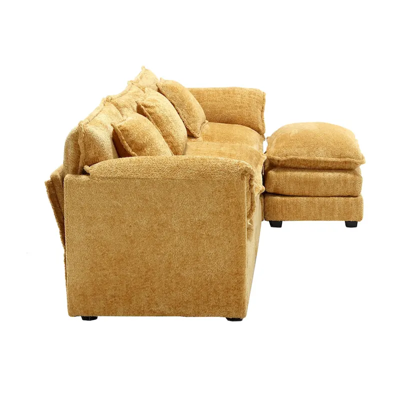 Yellow 112.2 L-Shaped 4-Seat Sectional Sofa in Modern Boucle Fabric with Removable Cushions and Detachable Armrests